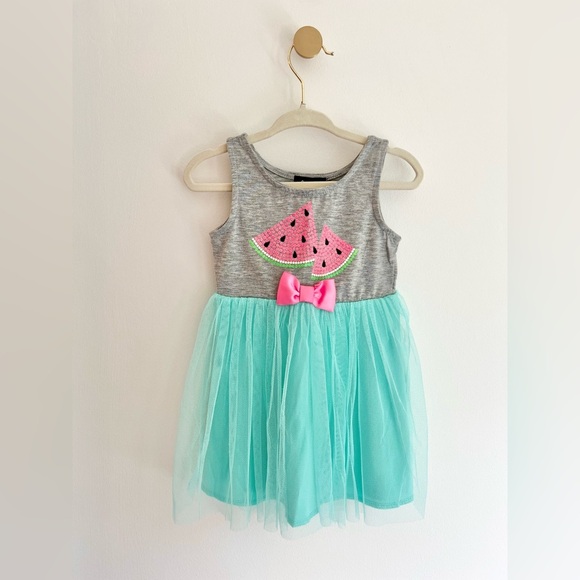 Lilt Gray and Mint Sleeveless Tutu Dress w/ Watermelon & Bow Design | Girls 2T - Picture 7 of 7